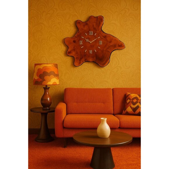 Vintage Live Edge Cypress Wall Clock – Natural Wood Slab Clock, Rustic 1970s Dec - Picture 4 of 12